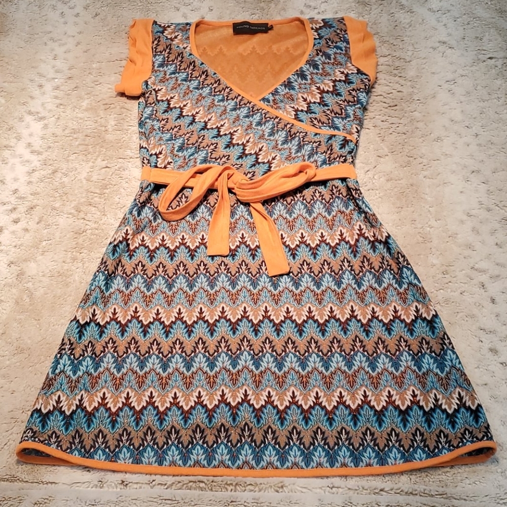 Young Threads Orange Blue Geometric Patterned Wra… - image 2